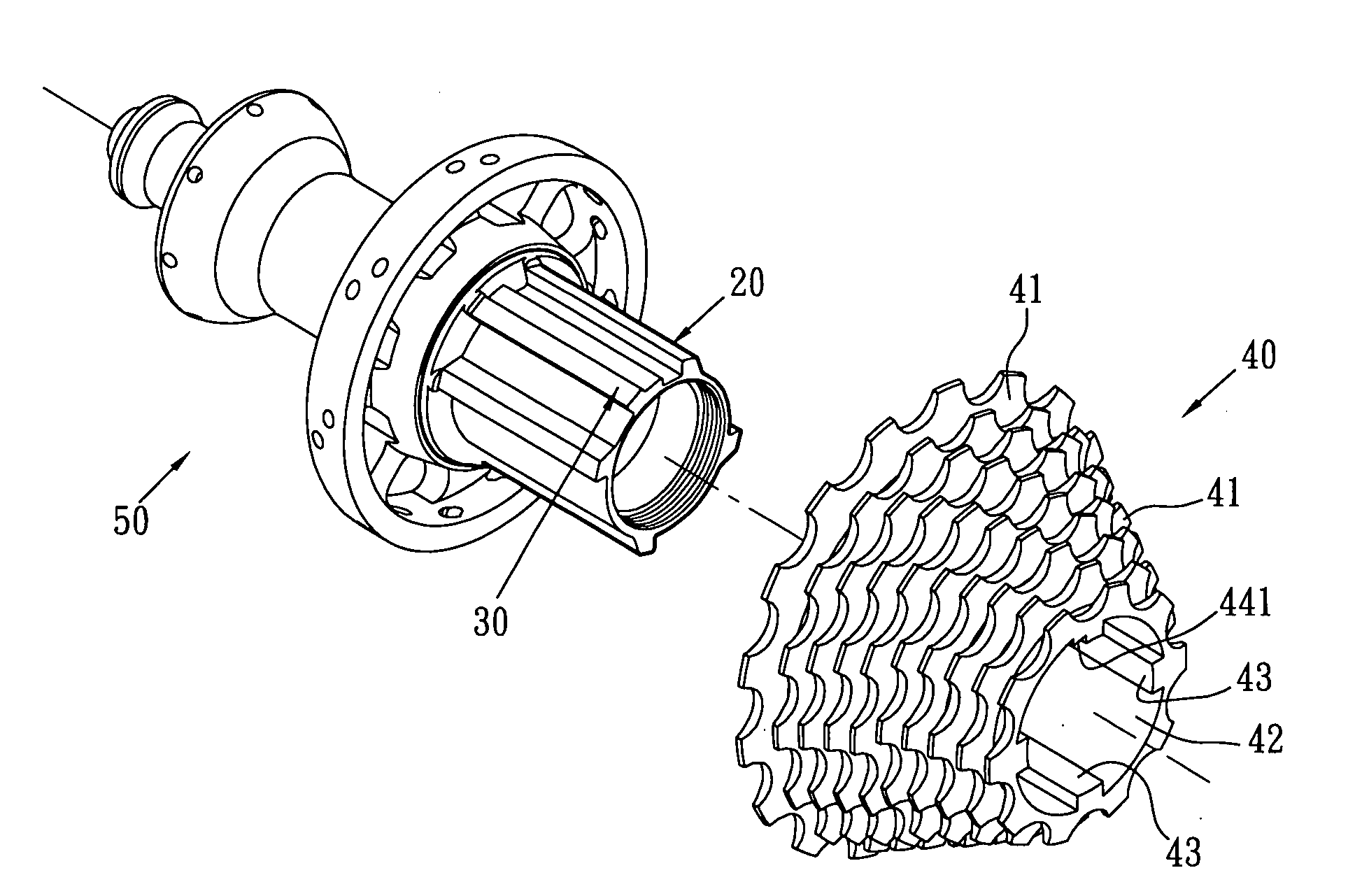 Combination of Bicycle Rear Wheel Hub and Sprocket Set