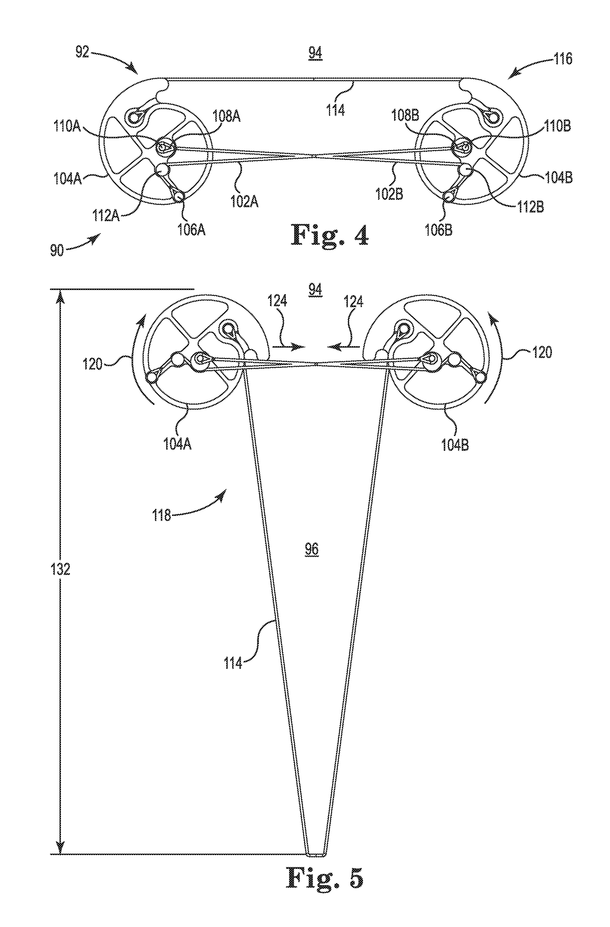 Crossbow with pulleys that rotate around stationary axes