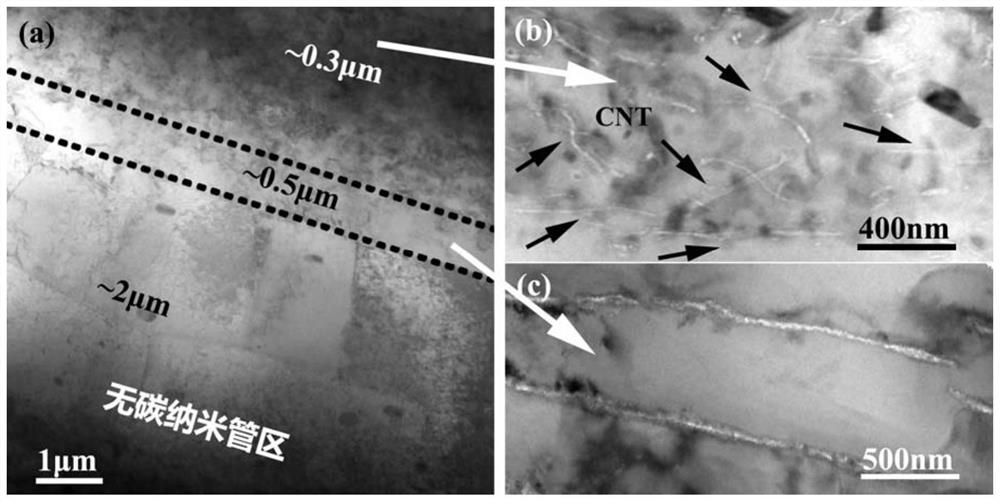 High-strength and tough carbon nanotube-reinforced aluminum composite material with heterogeneous structure and preparation method thereof