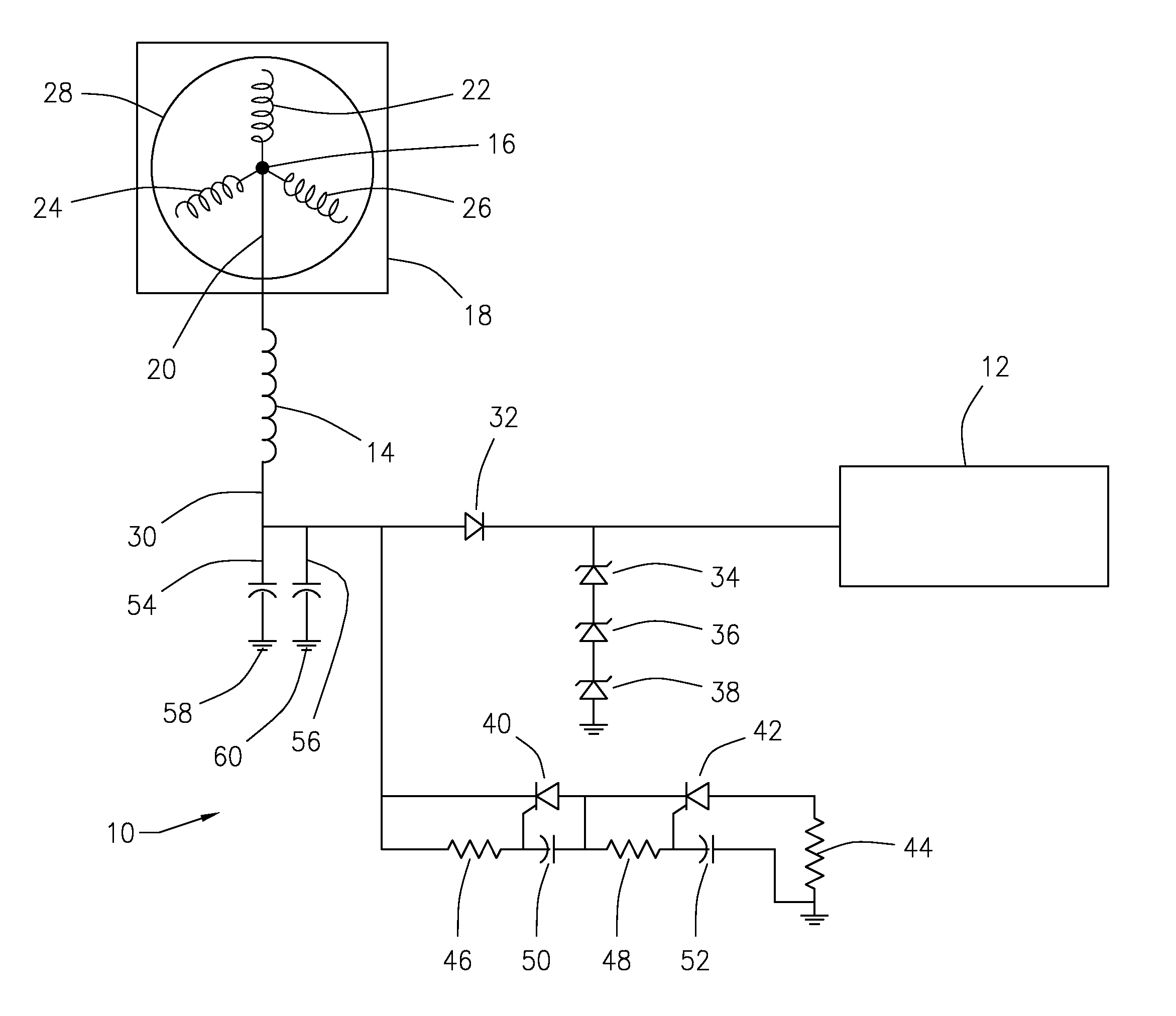 Downhole measurement tool circuit and method to balance fault current in a protective inductor