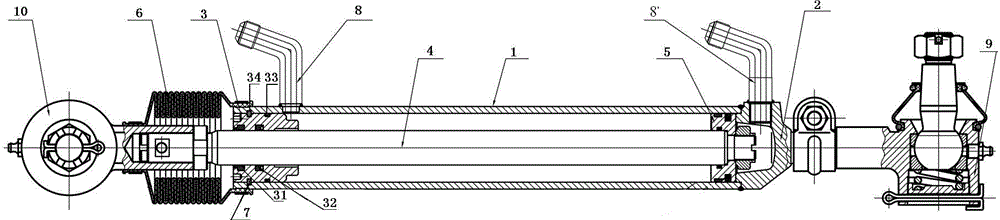 Truck steering hydraulic force assisting oil cylinder and production process thereof