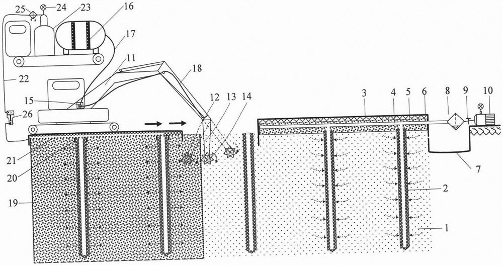 A shallow ultra-soft foundation solidification method combined with vacuum drainage and magnesium oxide carbonization