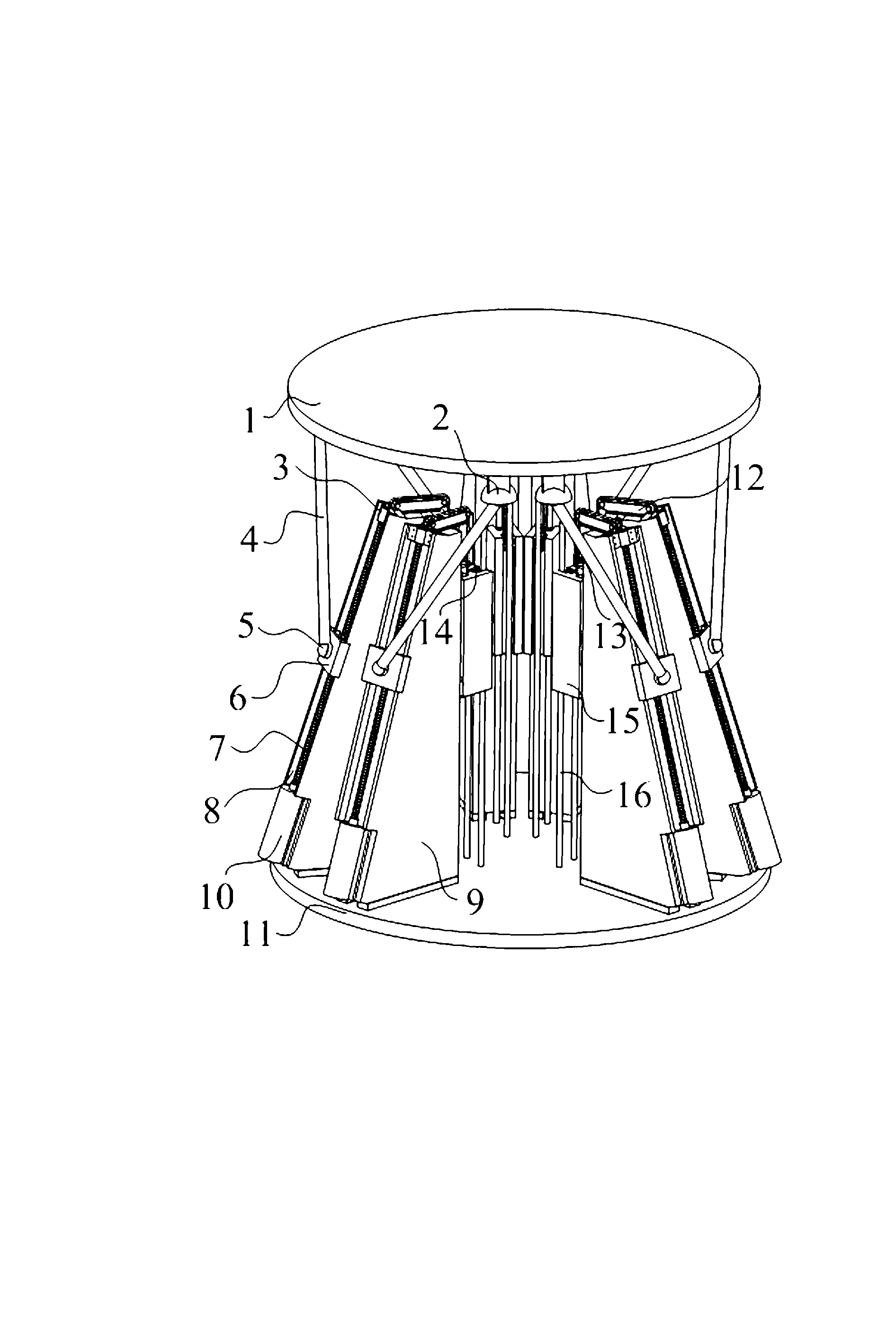 Six-freedom-degree static-balance parallel motion simulation platform with large bearing surface