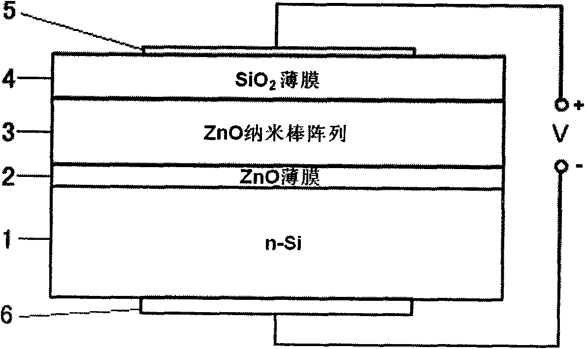 Electric pumping random laser of silicon zinc oxide nano-rod array