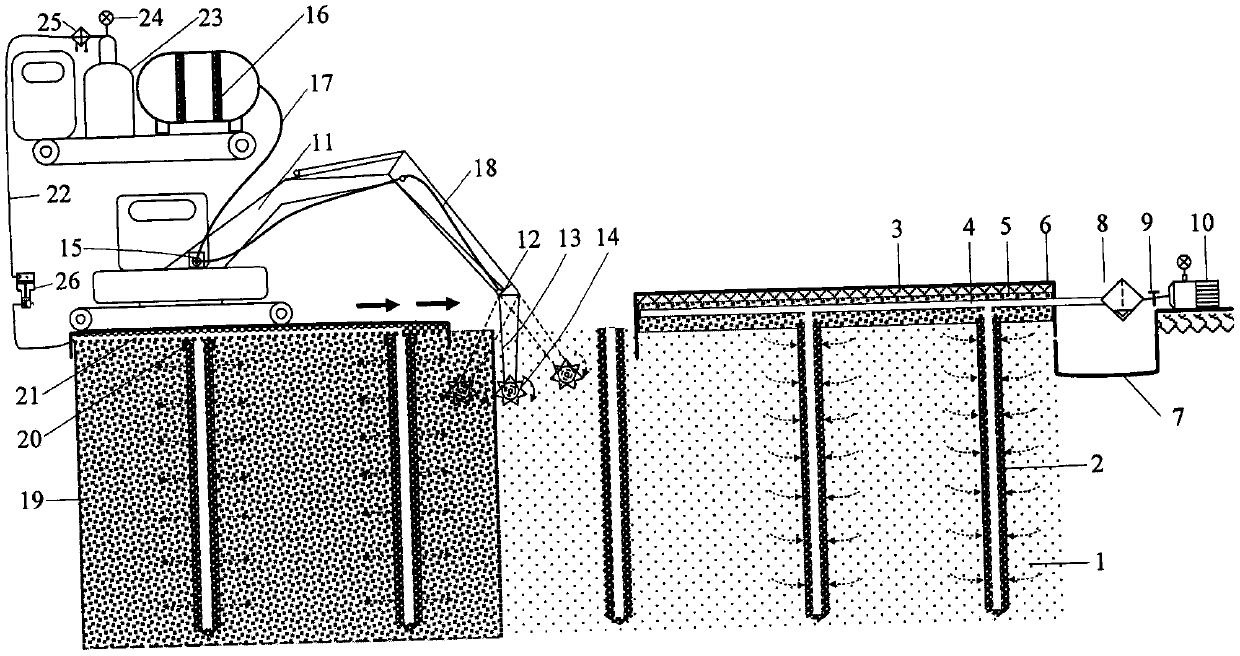 A method for solidification of shallow ultra-soft ground by vacuum dewatering-drainage combined with magnesium oxide carbonization