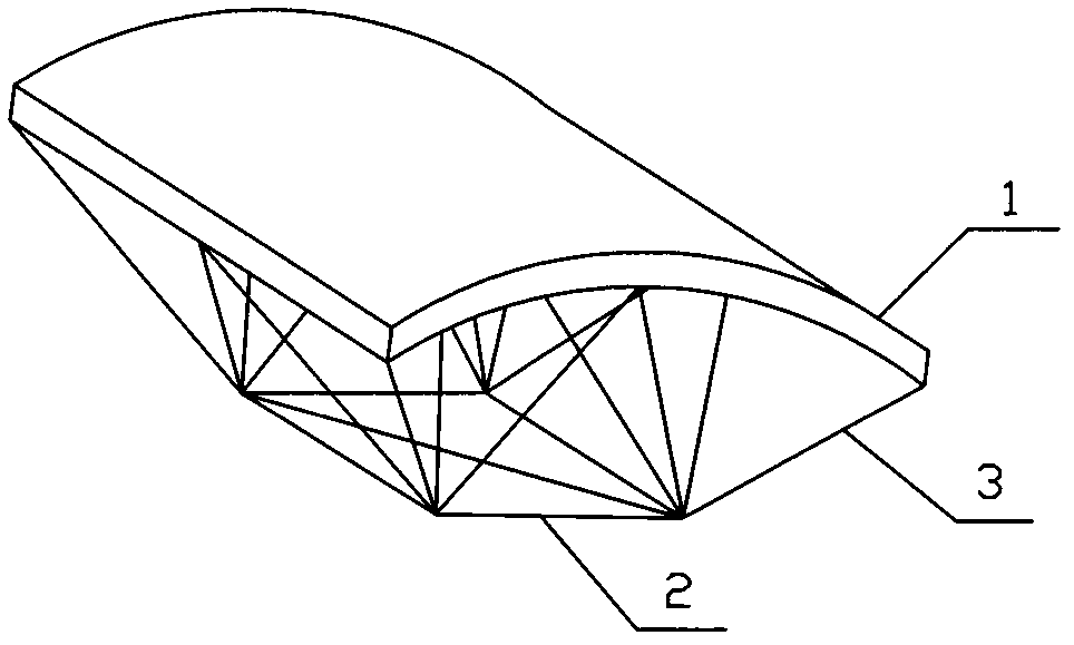 Spatial combined arched shell structure with two layers of cylindrical surfaces