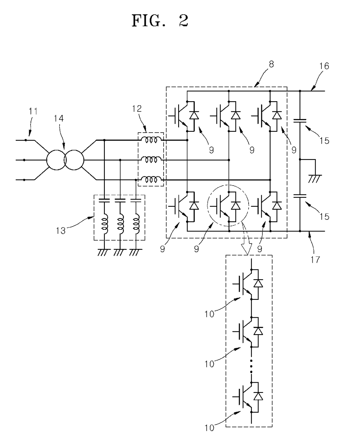 High-voltage direct current converter including a 12-pulse diode recitifier connected in series with a voltage-source converter