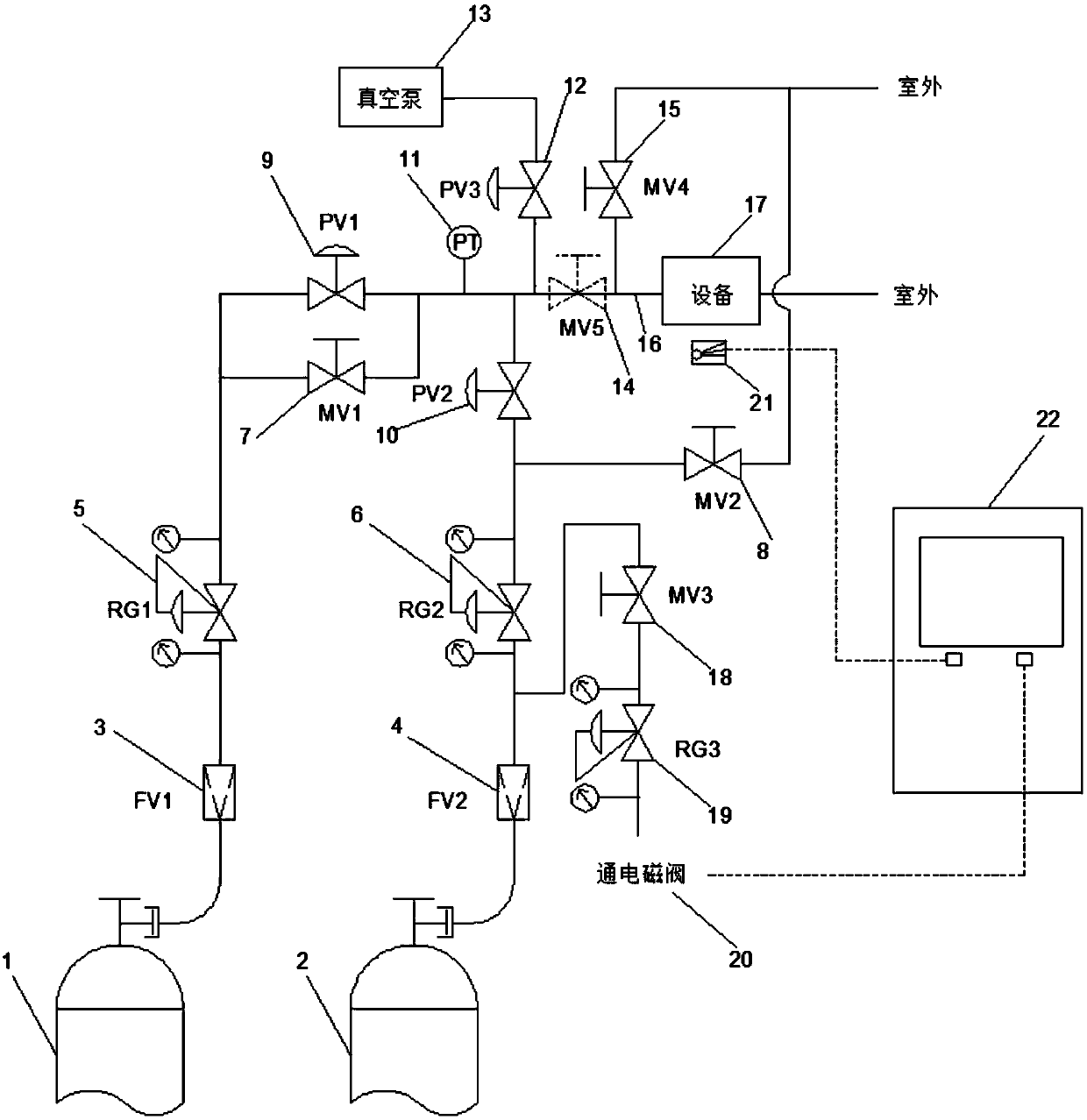 Safe transportation device for high-pressure combustible experimental gas and gas supply method thereof