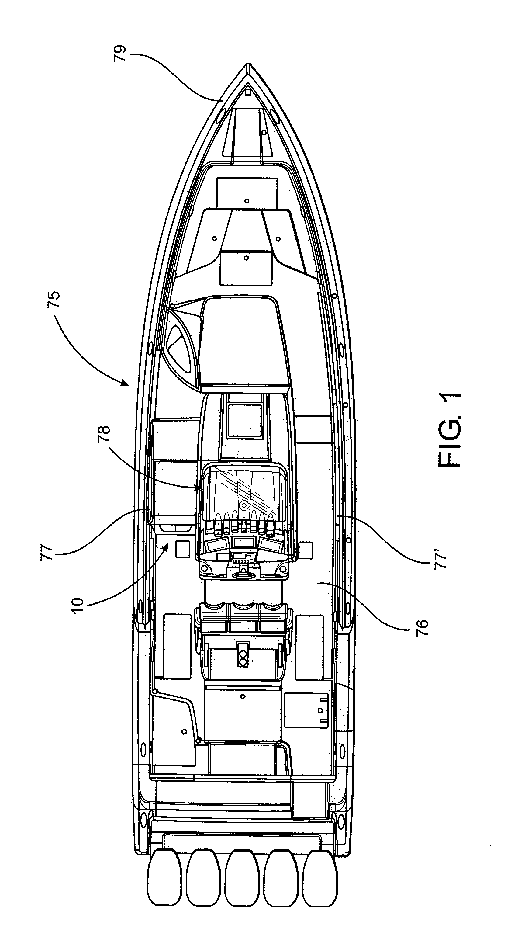 Underdeck mid-cabin entry system for mono hull boat