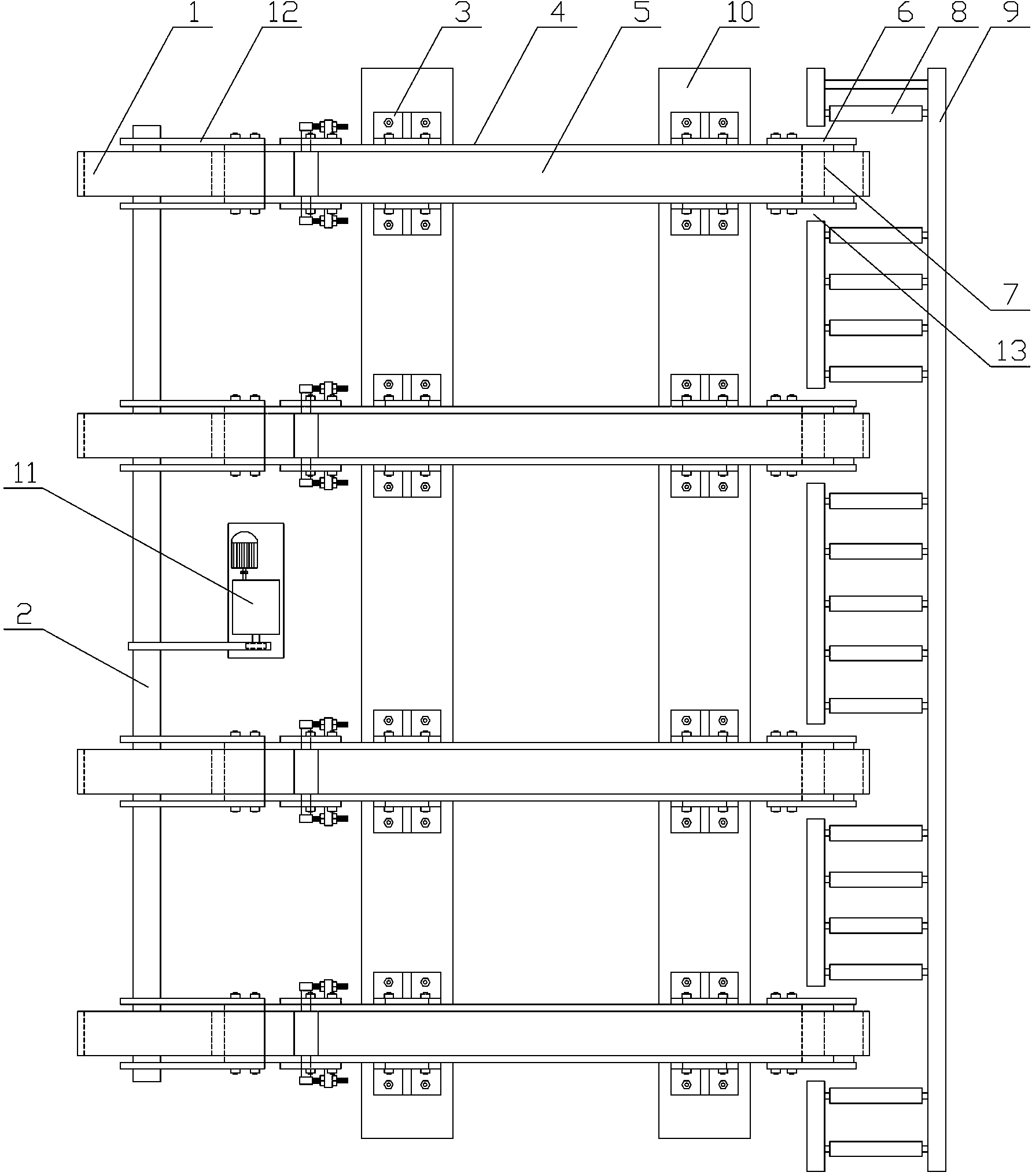 Automatic horizontally-moving conveyer for aluminum profile packaging