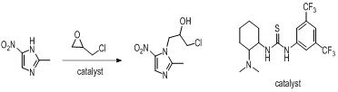 Process for preparing 5-nitroimidazoles by catalyzing small organic molecules