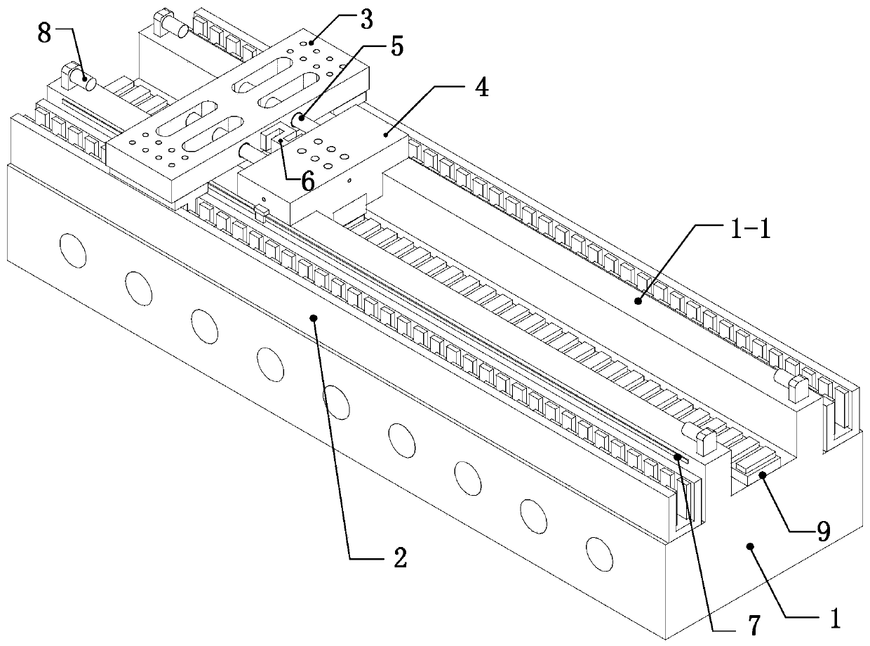 Single-slide-carriage twin-trawling linear motor test platform