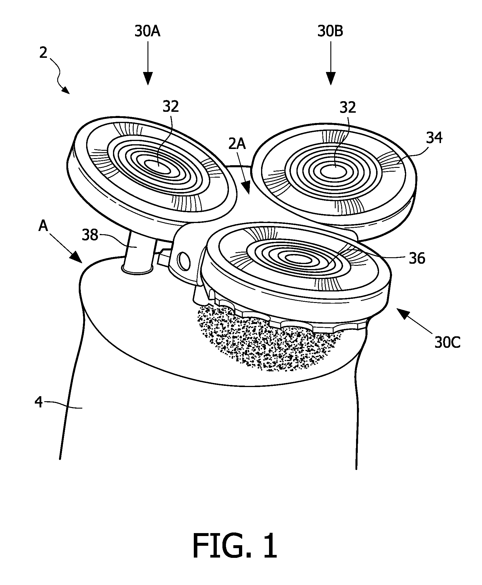 Rotary shaver with improved support structure for shaving heads