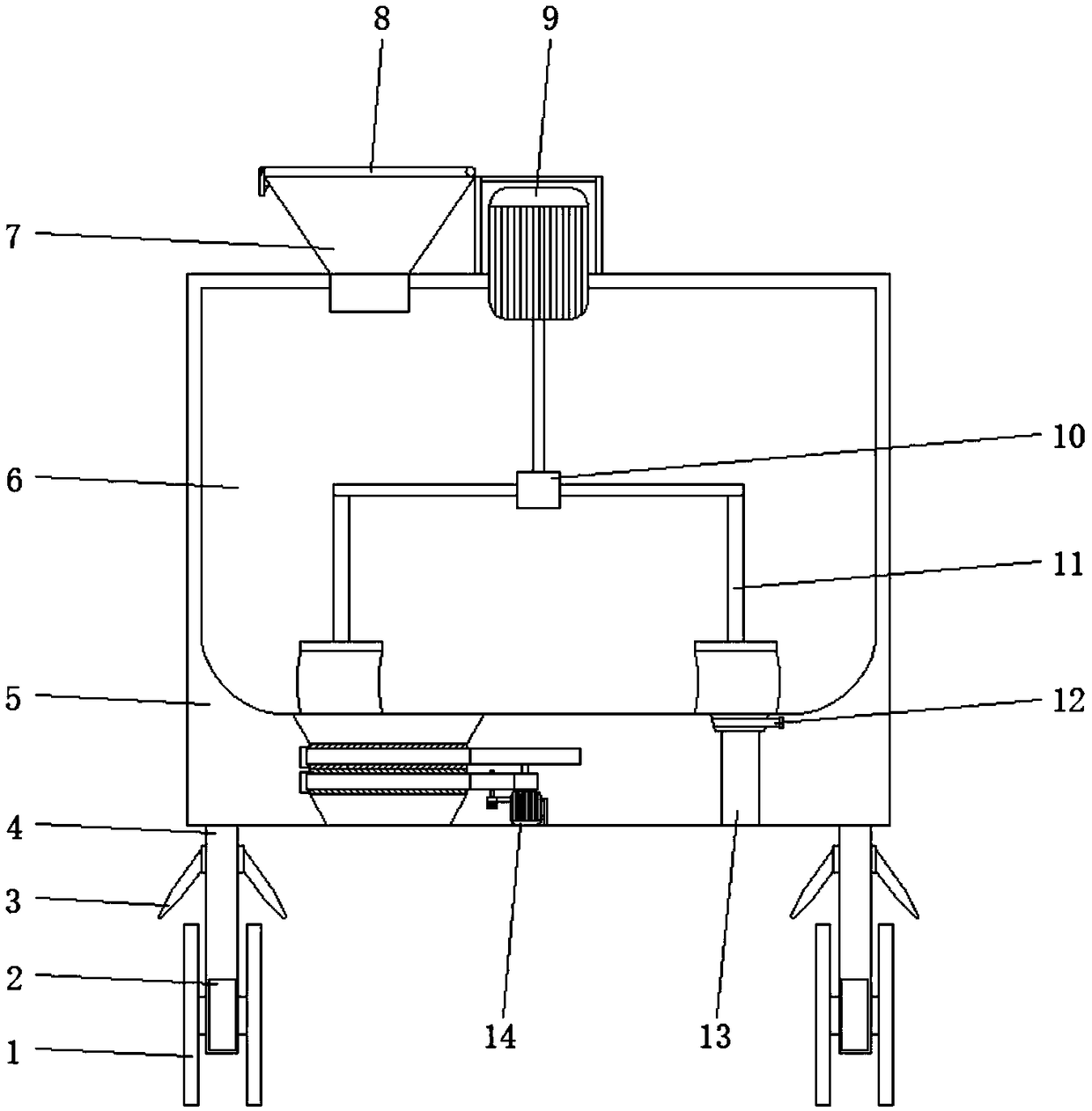 Agricultural fertilizer application small handcart with mixing and dispersing functions