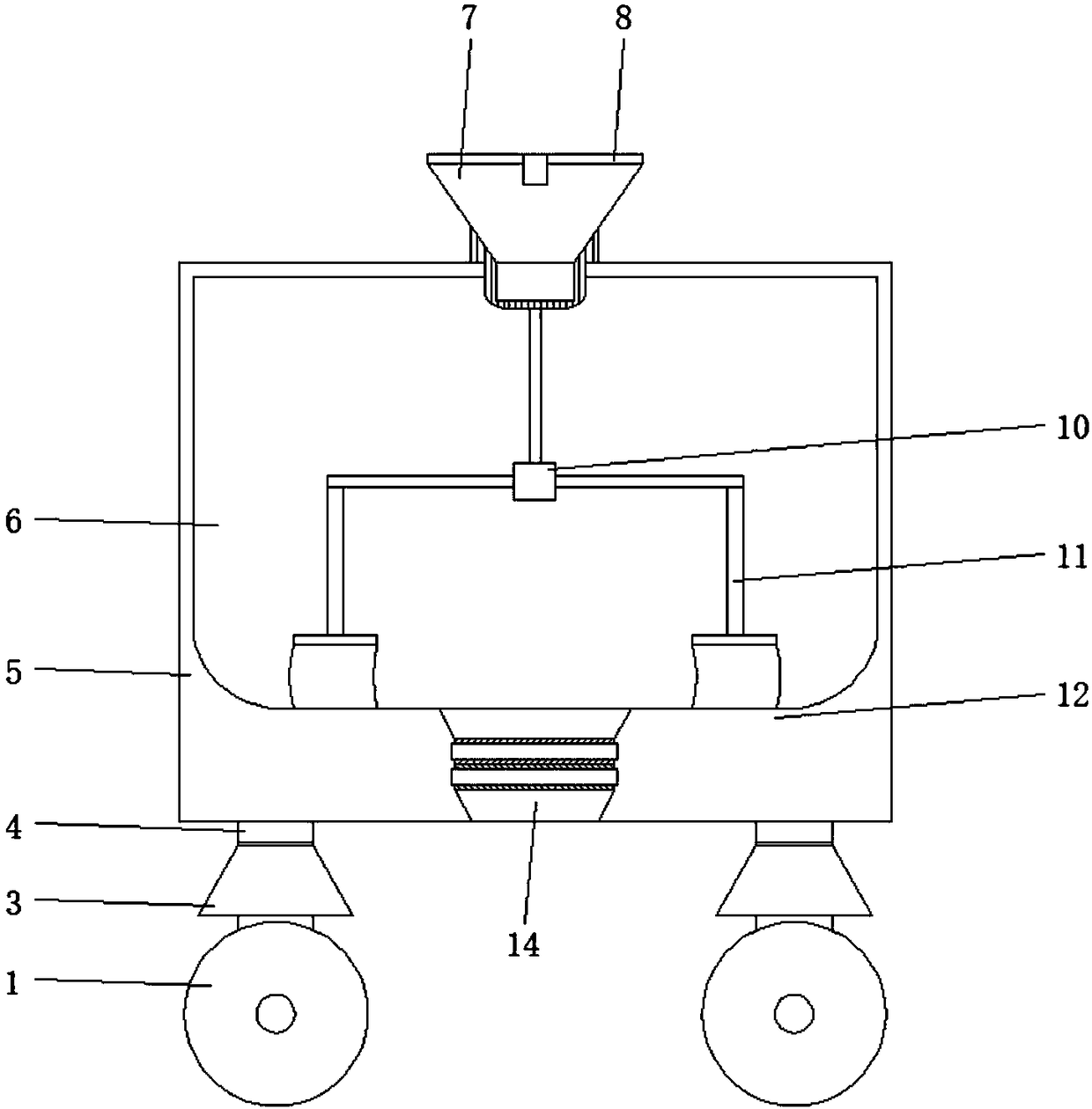 Agricultural fertilizer application small handcart with mixing and dispersing functions