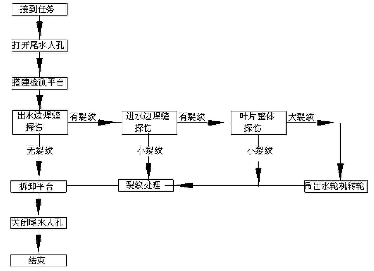 Decision method for testing in-service water turbine runner crackle