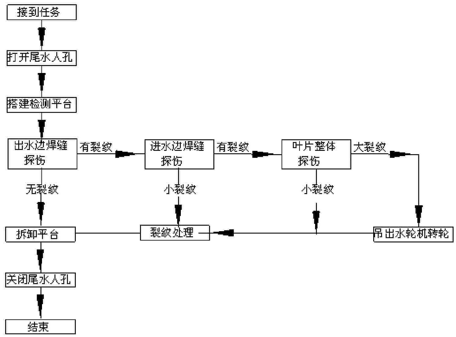 Decision method for testing in-service water turbine runner crackle