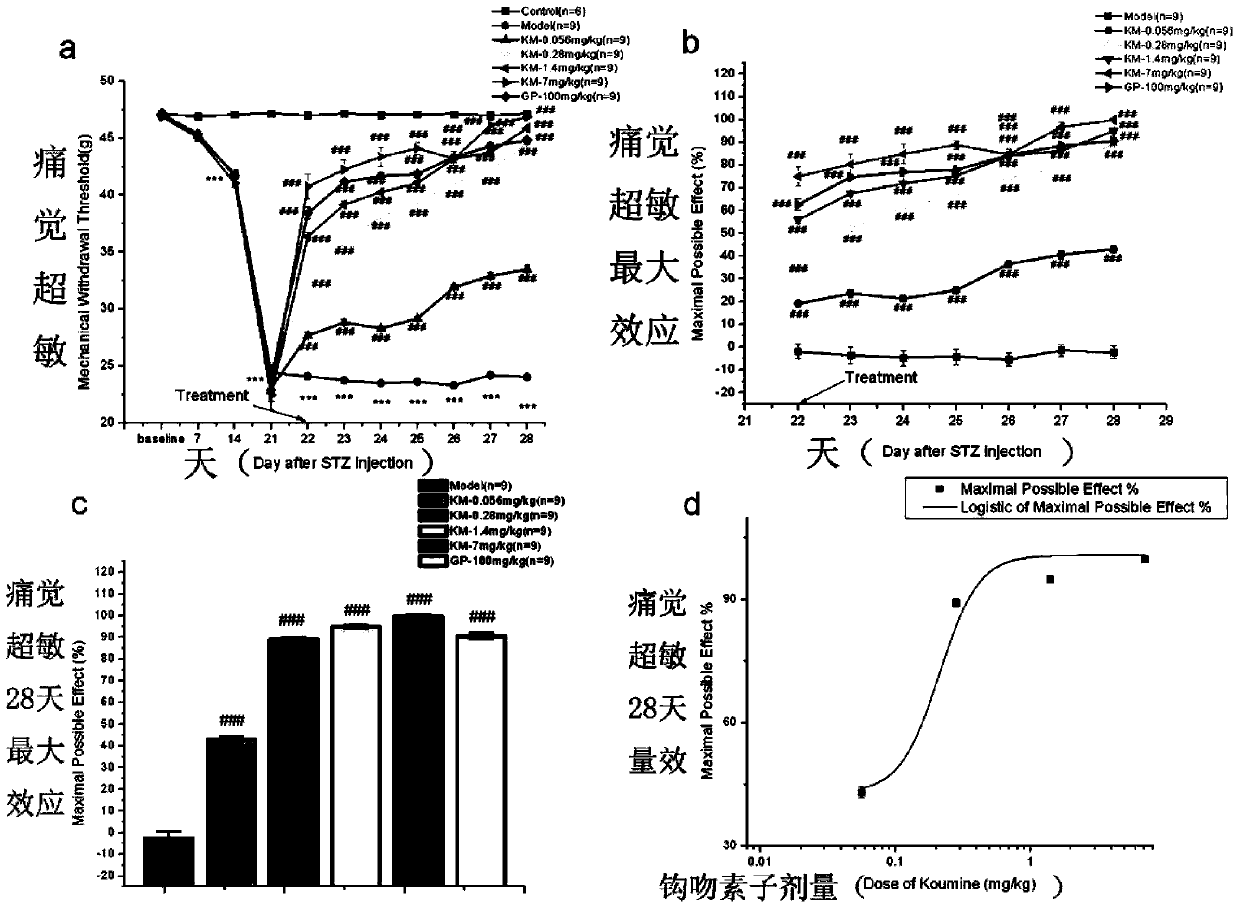 Application of koumine and koumine homolog in preparation of medicines for treating diabetic complications