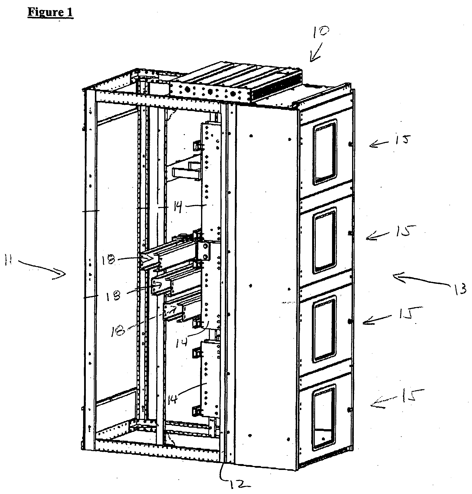 Modular arrangement of components of electrical equipment enclosure