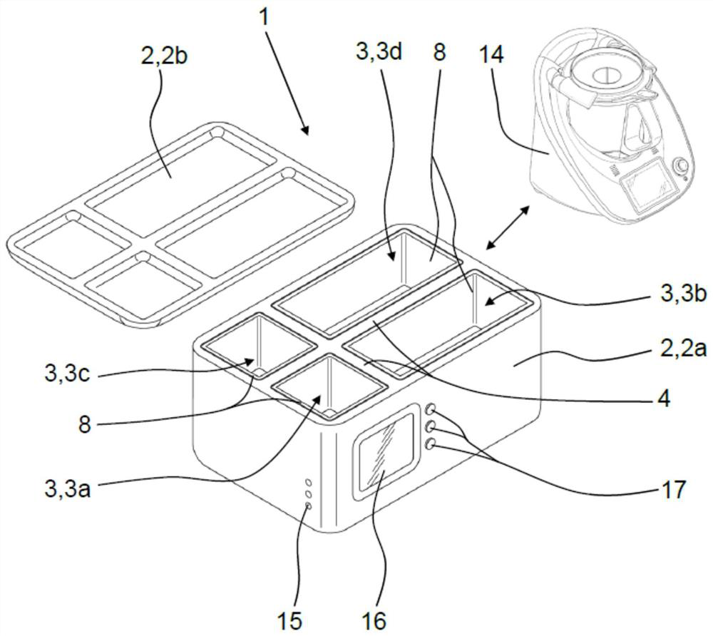 Device for transporting and heating food and method for operating such device