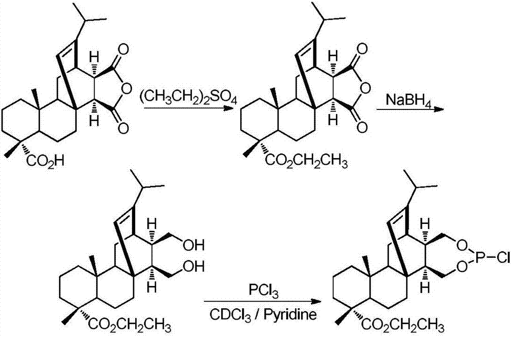 Maleopimaric acid mono-ethyl phosphorus oxychloride which is rosin-based phosphine derivatization reagent for nuclear magnetic resonance chirality detection and method for preparing maleopimaric acid mono-ethyl phosphorus oxychloride