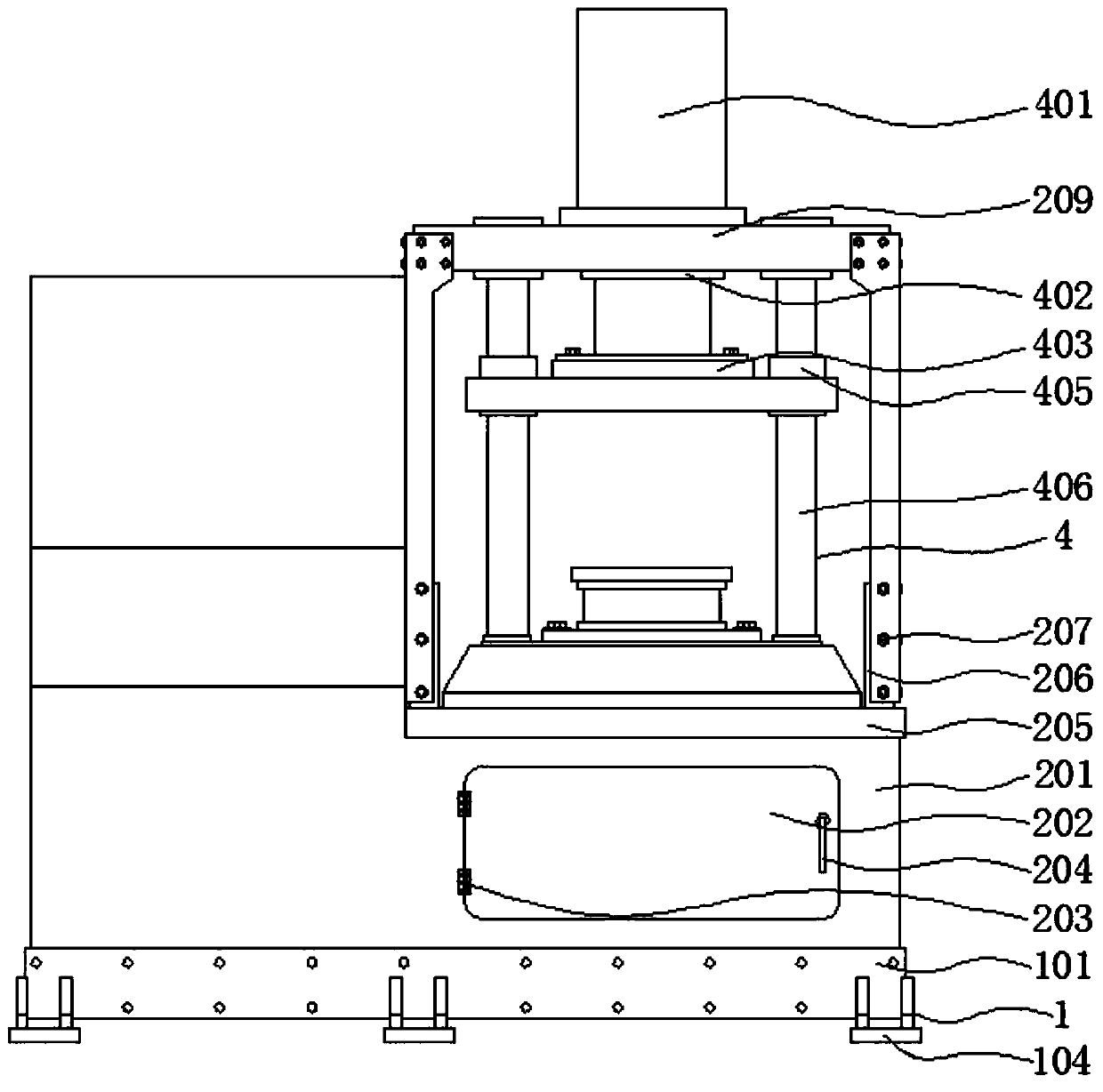 Pressing method of four-column hydraulic machine