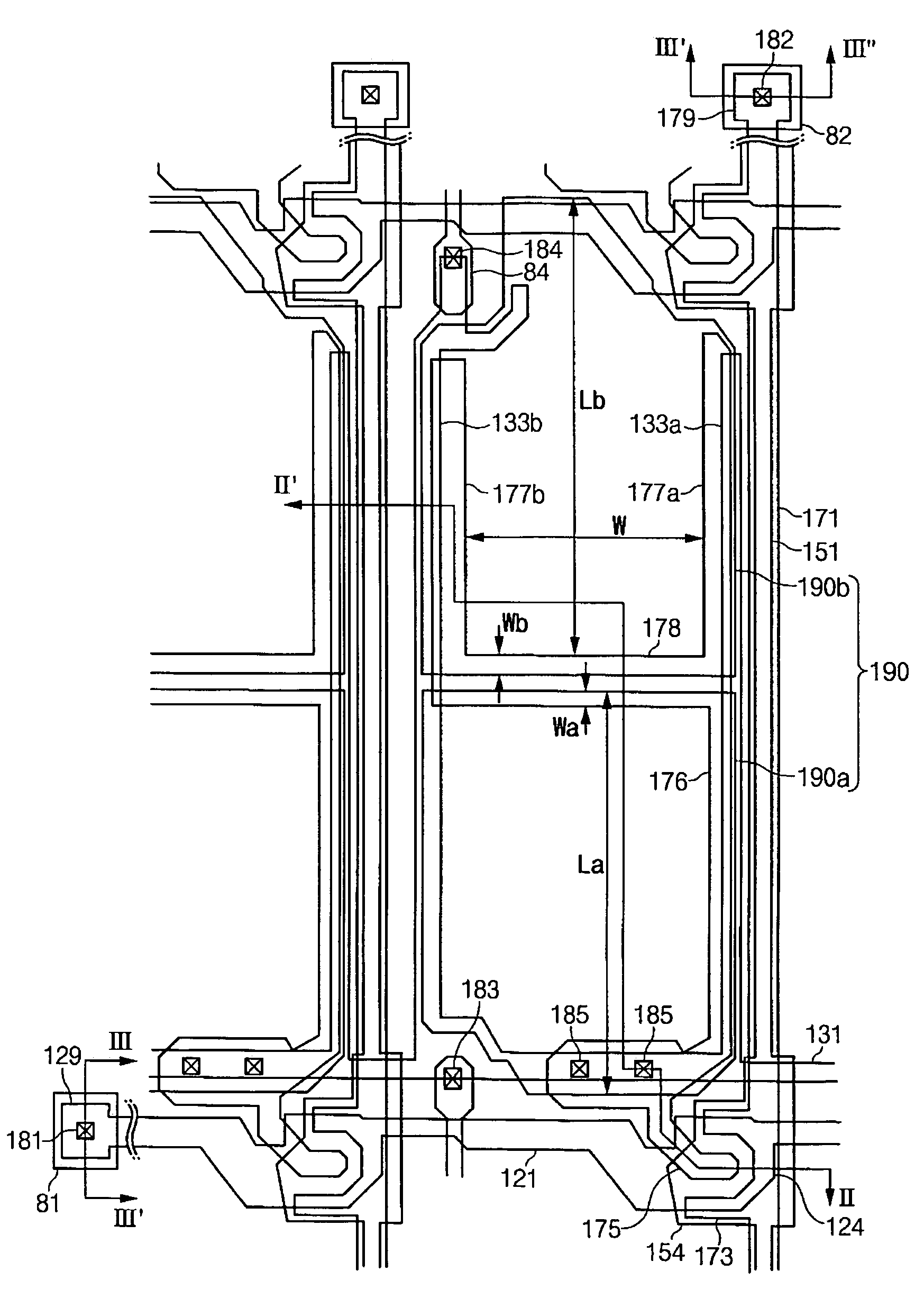 TFT array panel having a two-portion coupling electrode extending from drain electrode in different directions with first portion extending along a gap between two overlapping subpixel electrodes thereon and second portion extending in same direction as data line