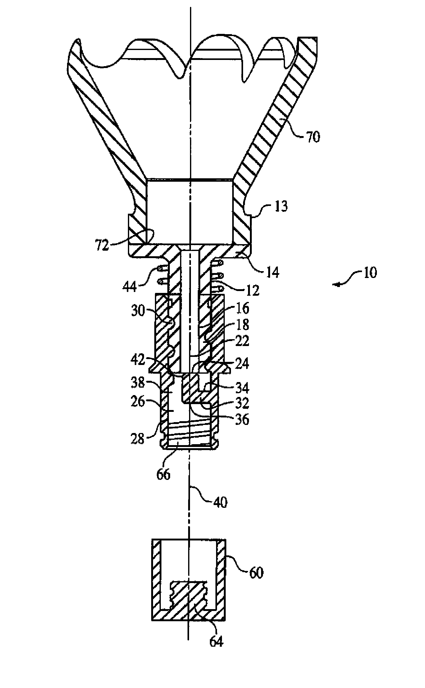 Device with flat-sided outlet for controlling anesthetic flow