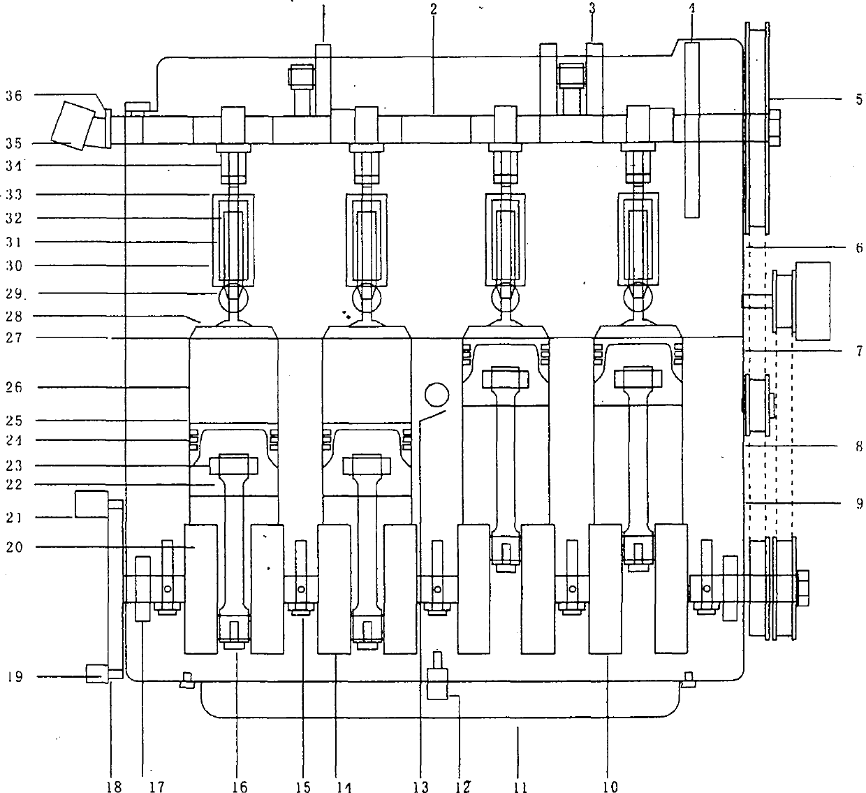 Novel pumping pressure four-stroke four-cylinder layering vortex combustion energy-saving gasoline engine