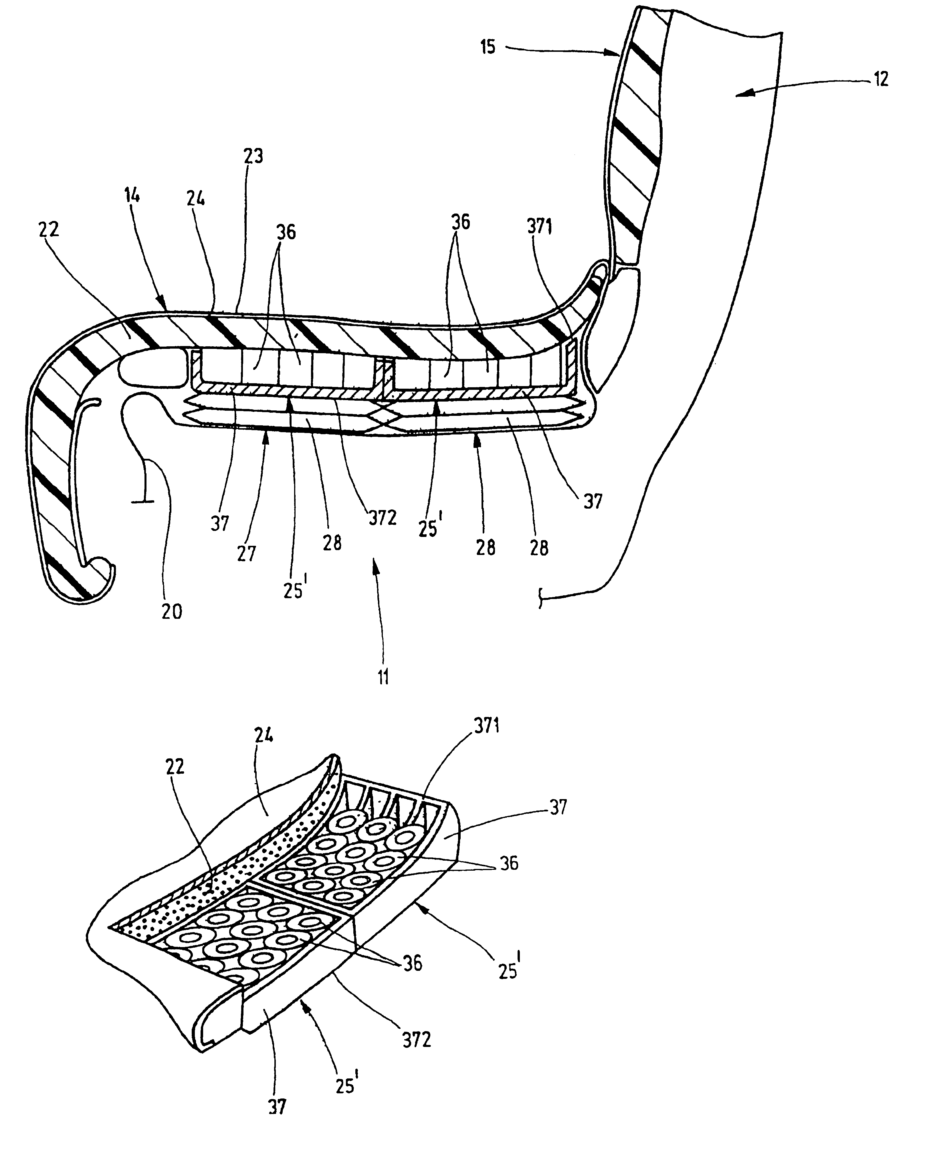 Padding for seats, in particular vehicle seats