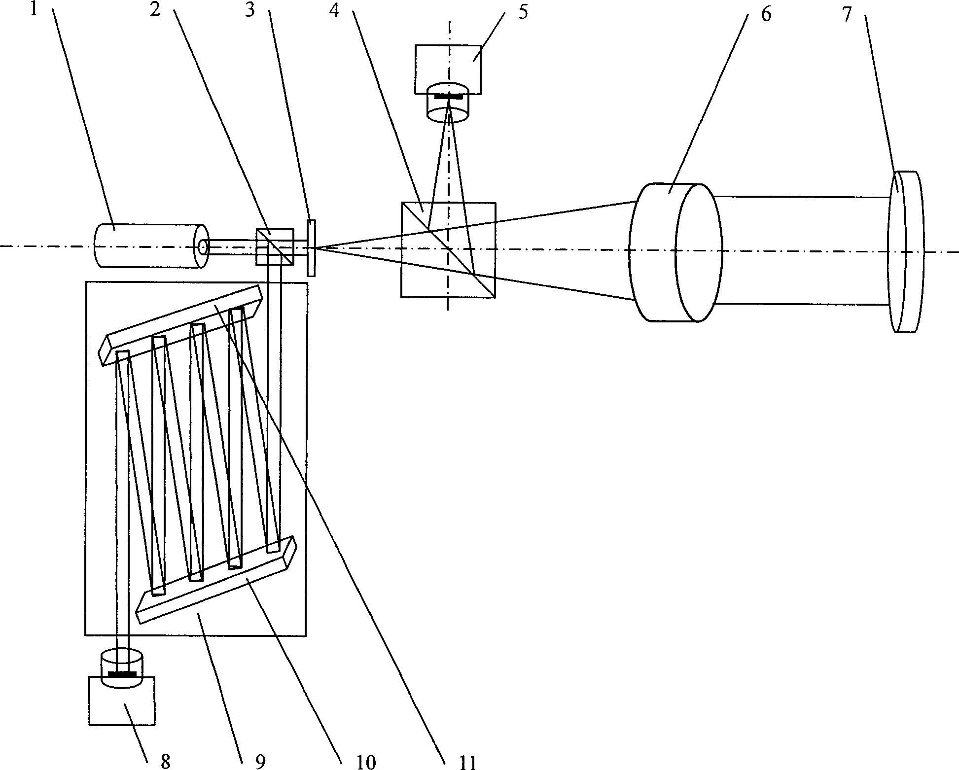 Bidimension photoelectric self collimating device based on optical length multiplication compensation method and its measuring method