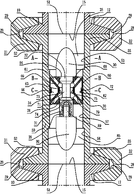 Hoop connector six-plate diversion vertical one-way valve made of titanium alloy