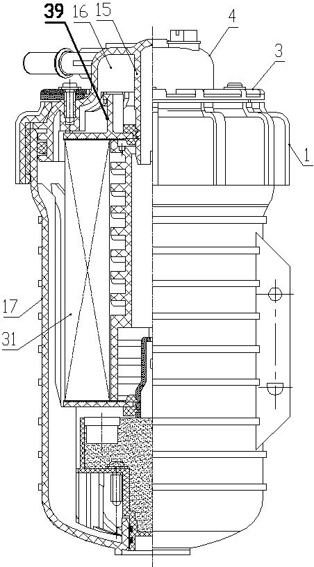 Modular filter element upper cover assembly for diesel filter