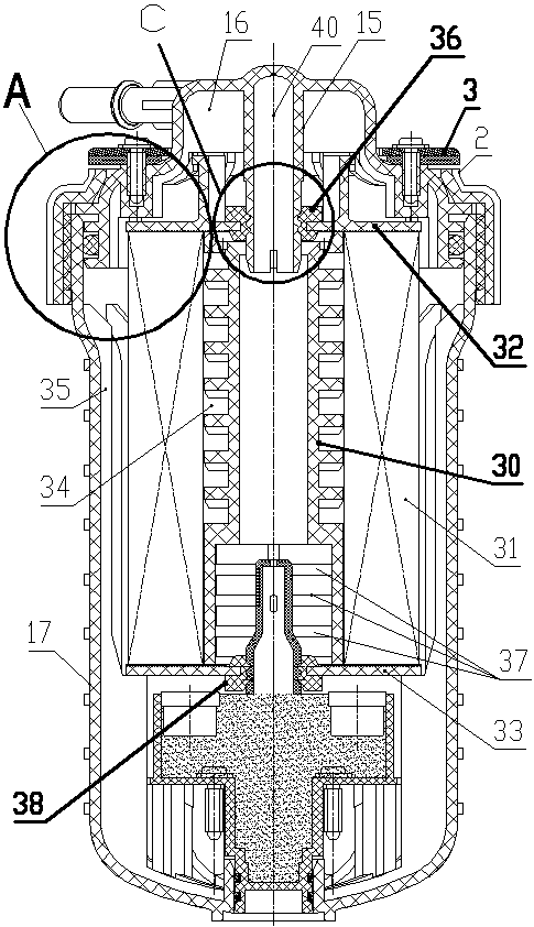 Modular filter element upper cover assembly for diesel filter