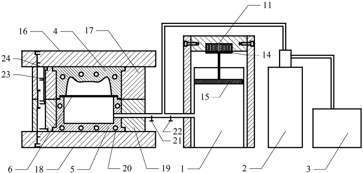 Inflatable forming device and forming method for light alloy sheet based on electromagnetic pulse