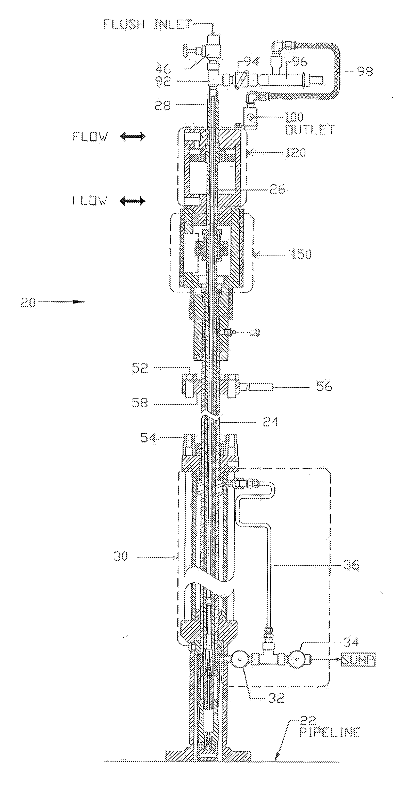 Volumetric sample adjustment assembly located outside a liquid process line