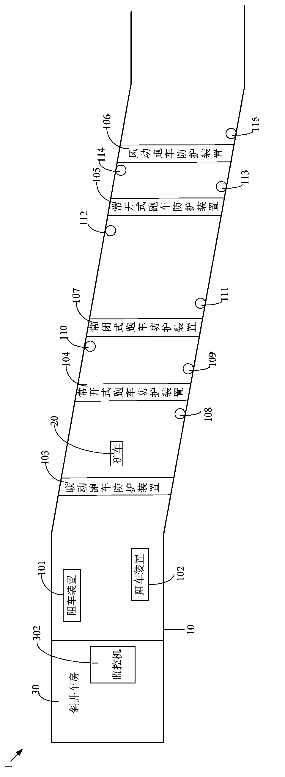 Inclined drift rail transport protection system