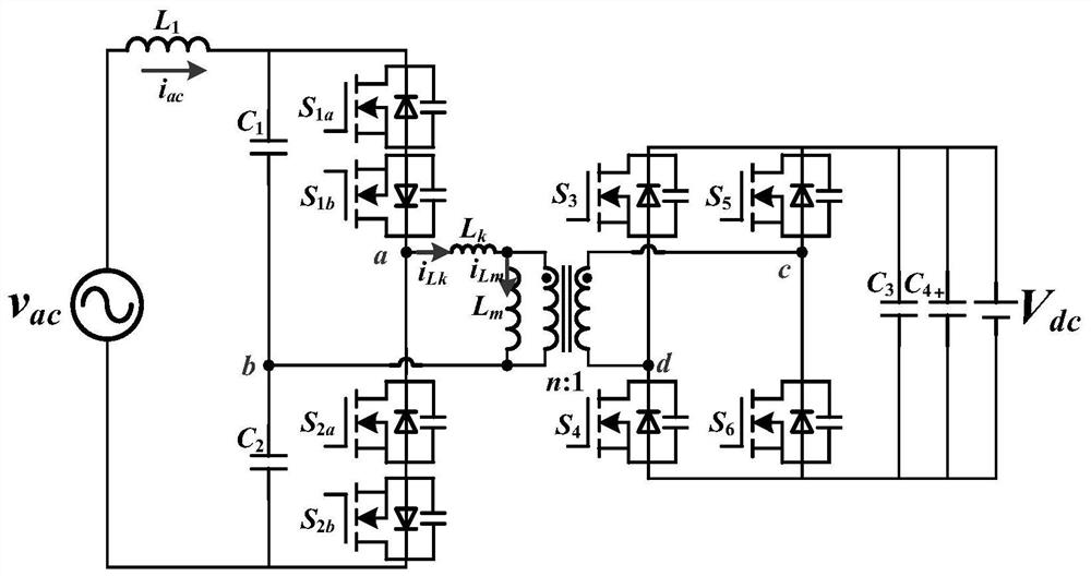 Constant-frequency double-degree-of-freedom real-time calculation single-stage single-phase rectifier control method