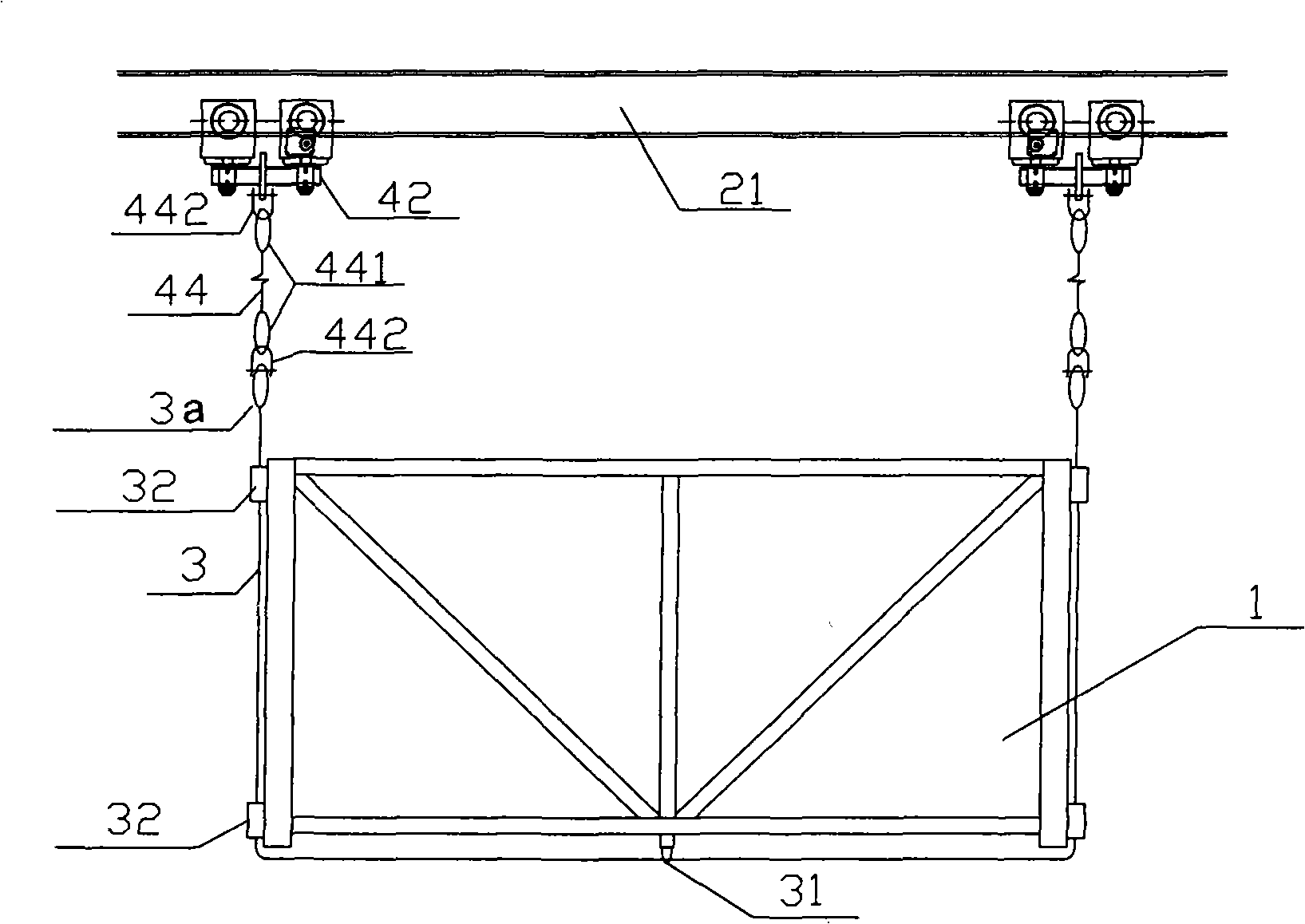 Hanger rail type electric hanging boat and high-rise long span house, bridge building construction method and use thereof