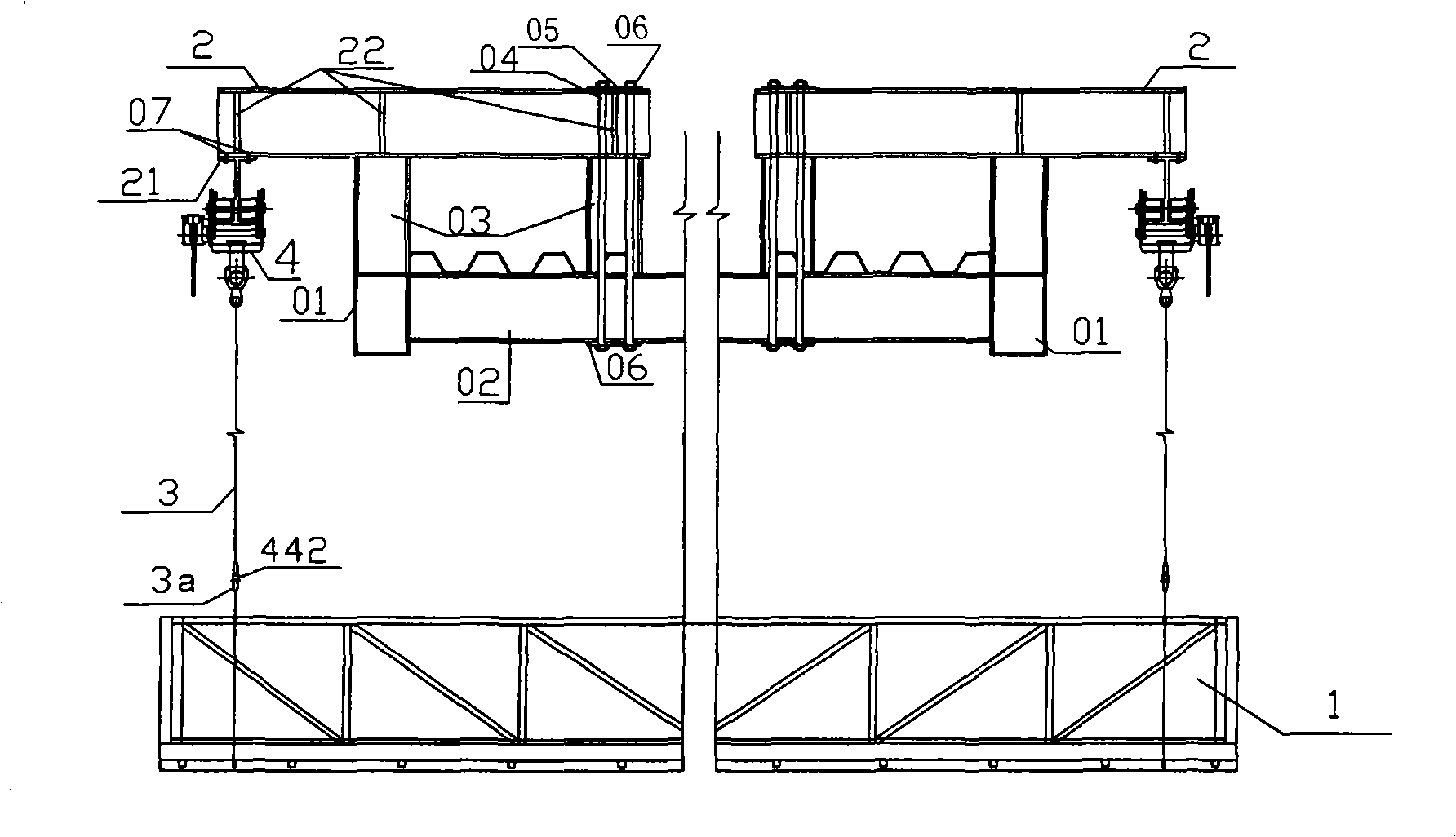 Hanger rail type electric hanging boat and high-rise long span house, bridge building construction method and use thereof