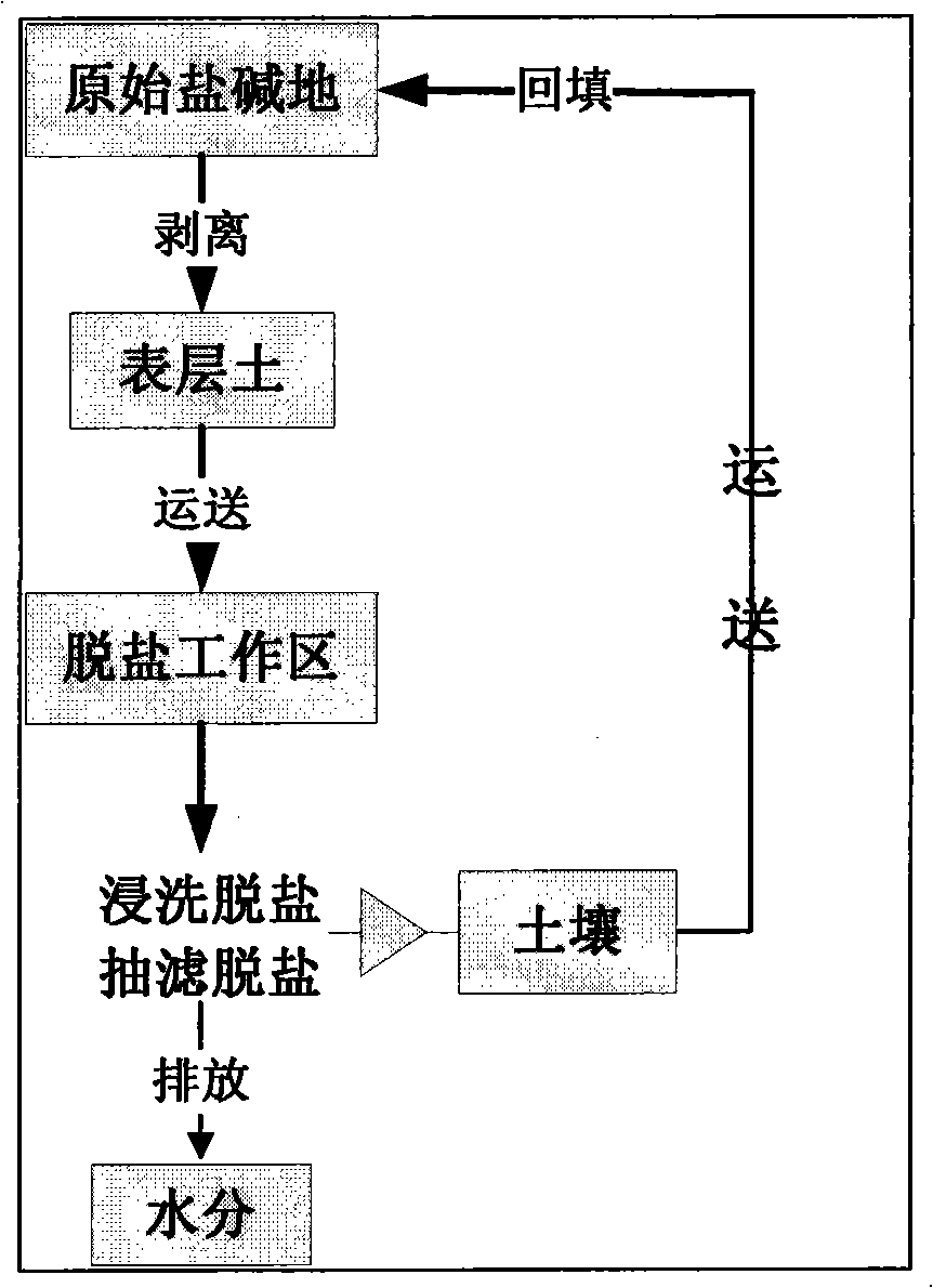 Salt eluting method for surface layer soil of alkaline land