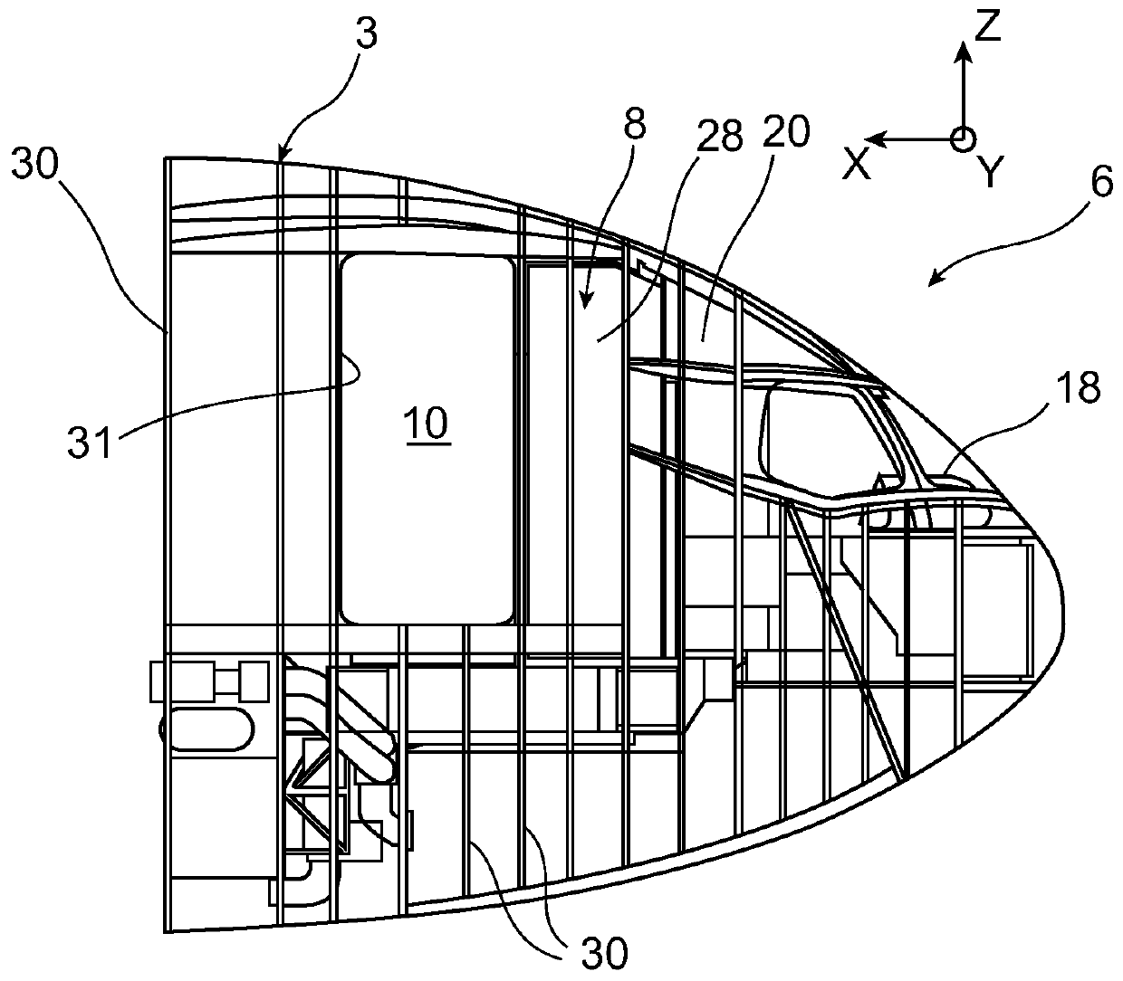 Aircraft module, aircraft section, and aircraft and aircraft section assembly method