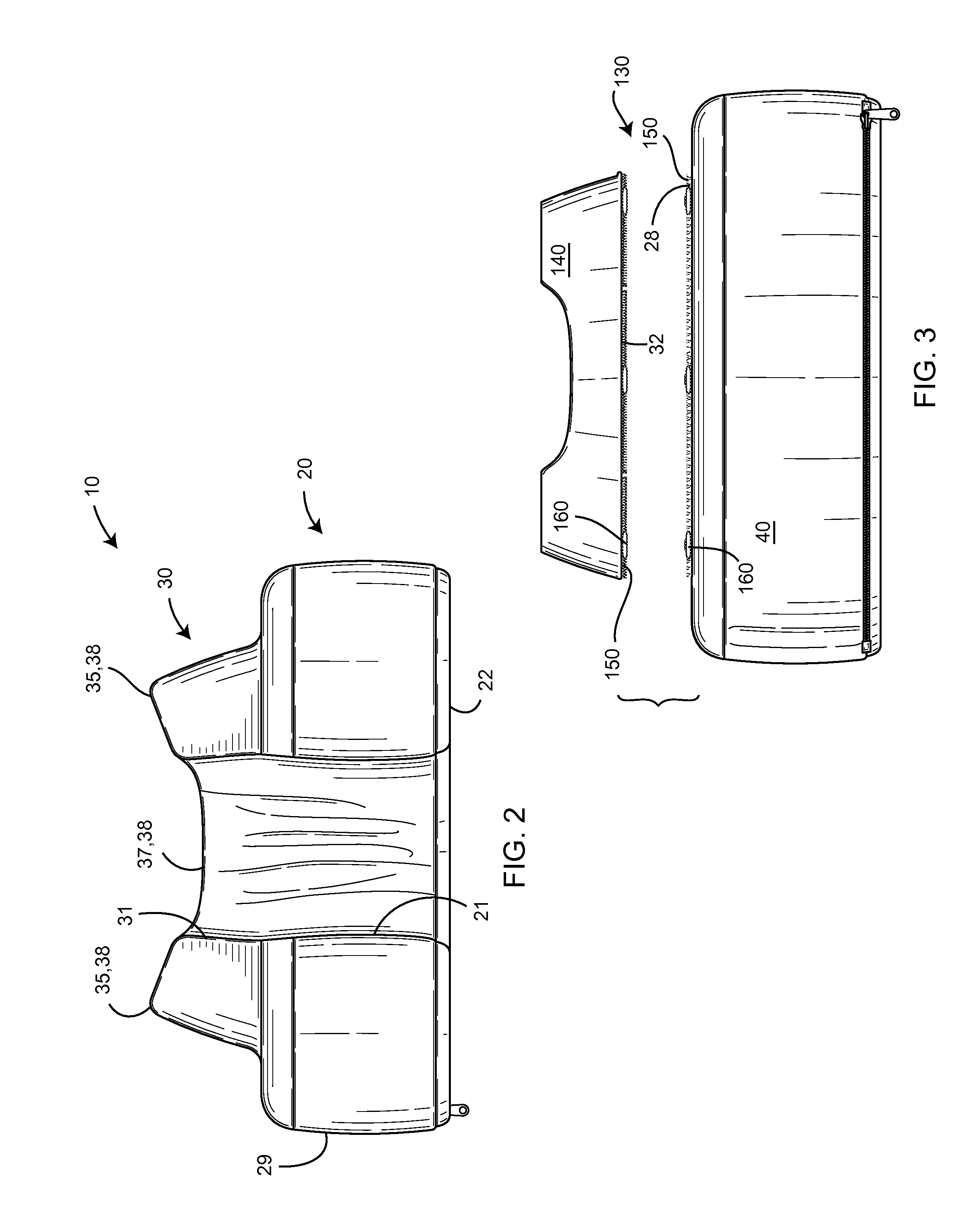 Travel pillow with lateral and rear support bar and a flat and thin back