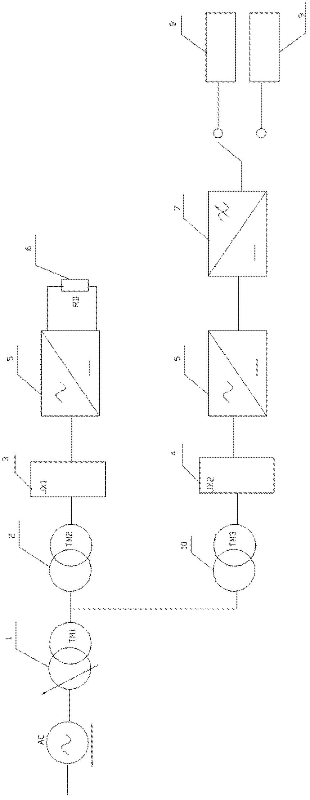 Power checking system for frequency converter adopting one-way energy transmitting and rectifying mode and testing method thereof