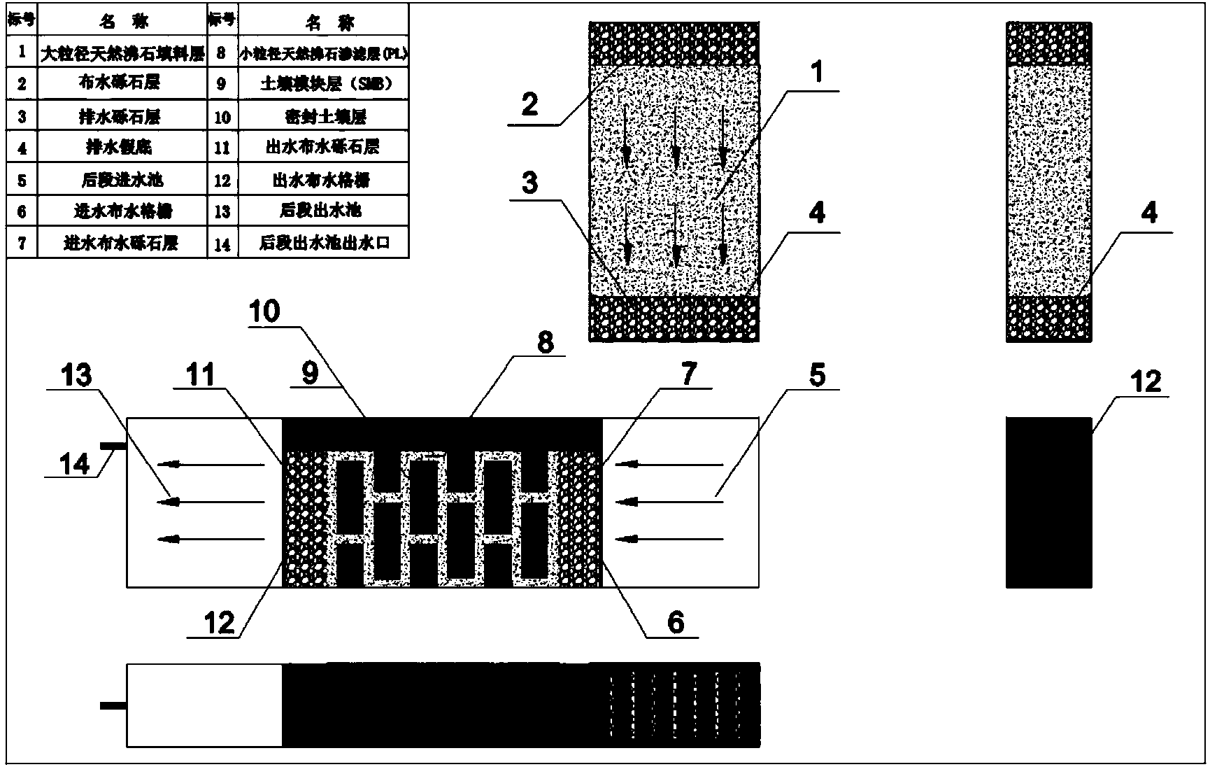 Sewage treatment system employing vertical flow biological trickling and horizontal flow multi-medium soil infiltration