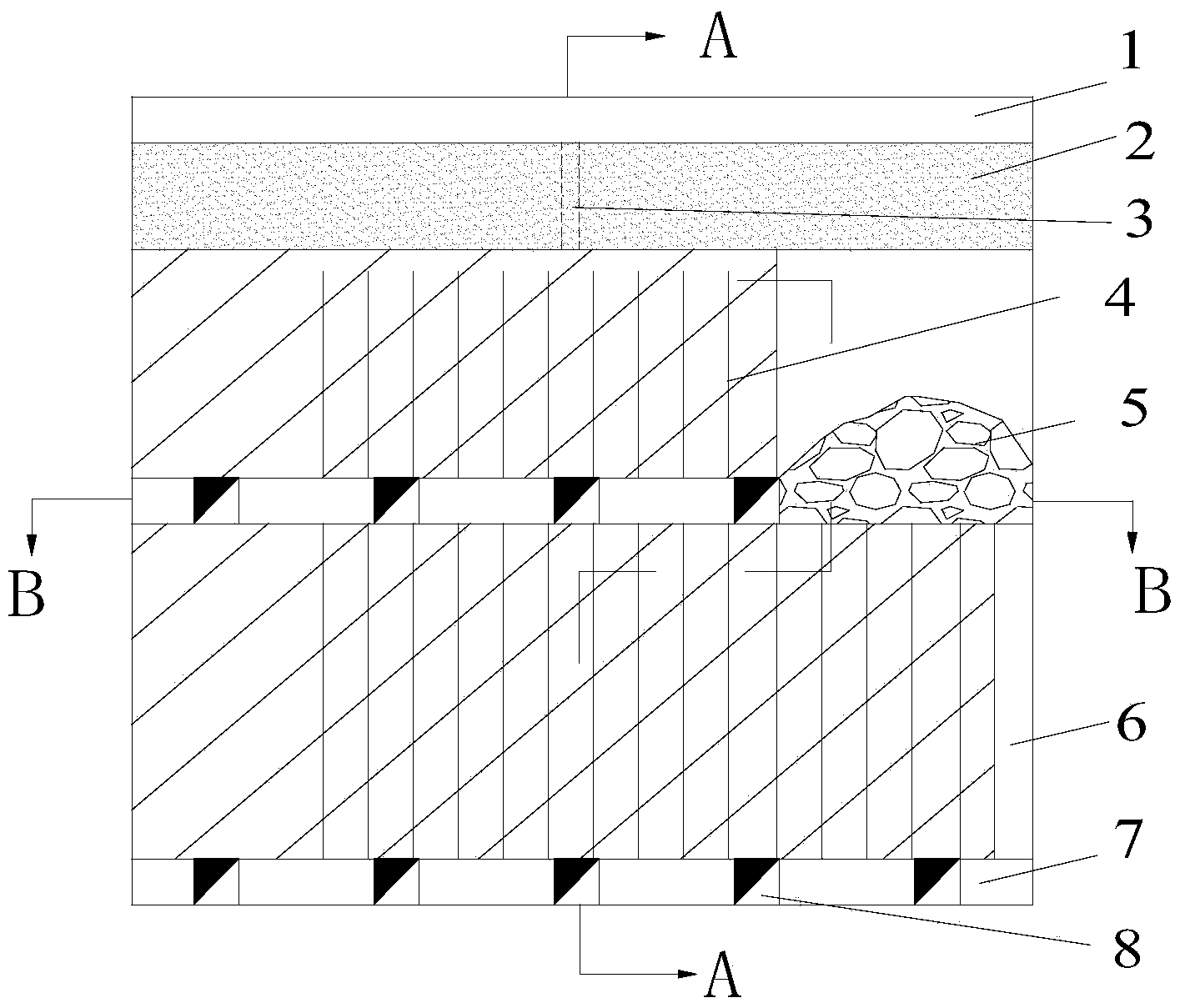 Medium-length hole ore breaking synergistic anchor cable support subsequent filling mining method of combined reconstructed structural body