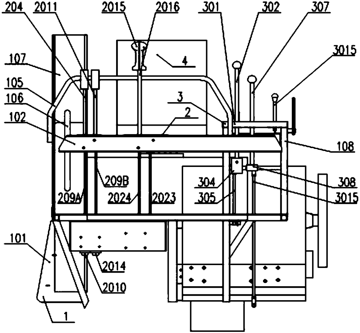 An open-top crawler combine harvester standing harvesting control platform