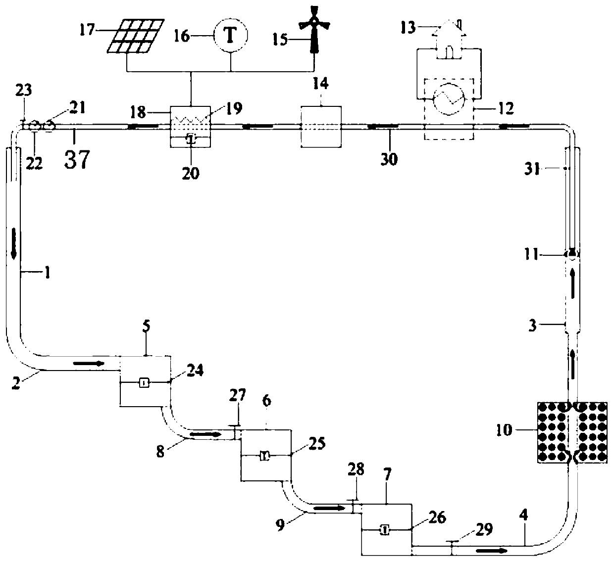 Multifunctional combined dry hot rock energy storage heating system