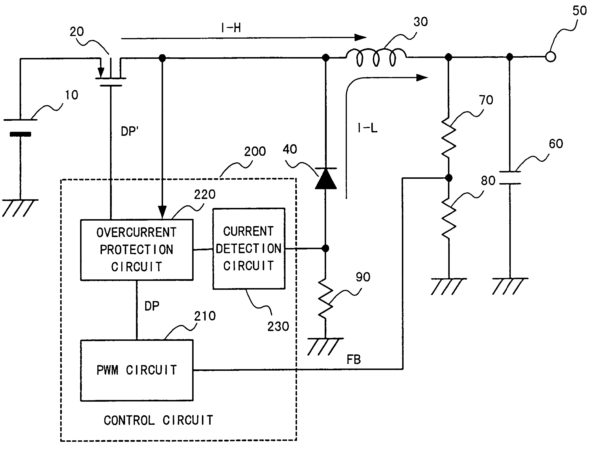 Switching power supply circuit and overcurrent protection method for the switching power supply circuit