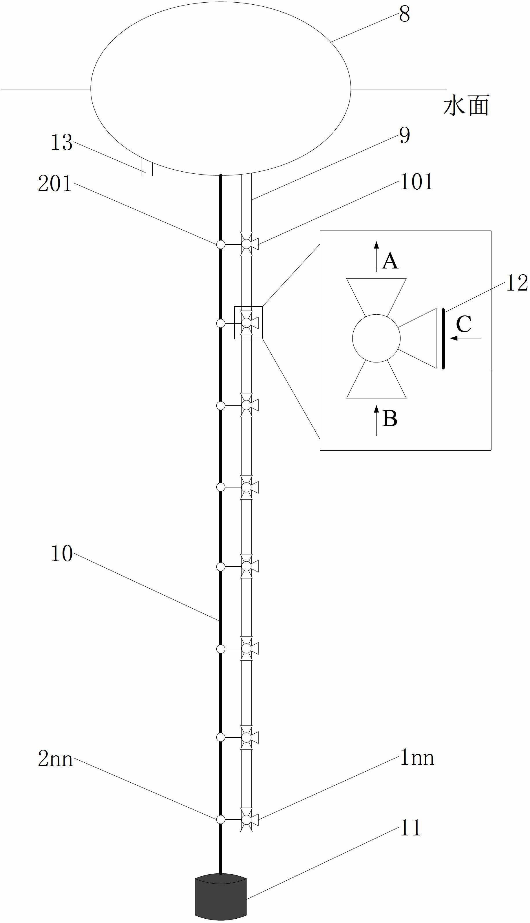 Device and method for sampling water body buoy section